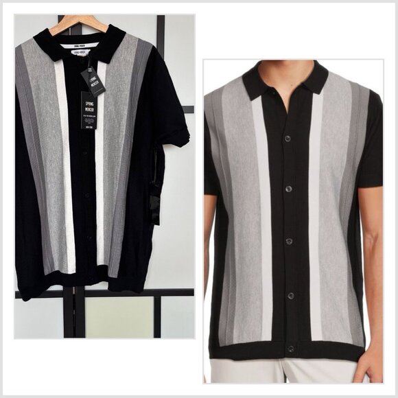 Spring & Mercer Men's Short Sleeve Polo Sweater Striped (FITS LIKE A XL) Preppy - Picture 1 of 13